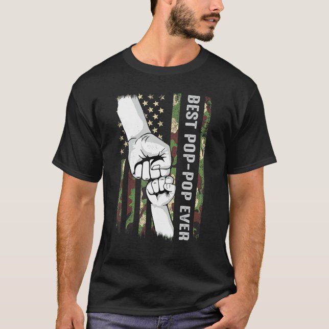 Camiseta Best Pop Pop Ever Fist Pump With US American Flag  (Frente)