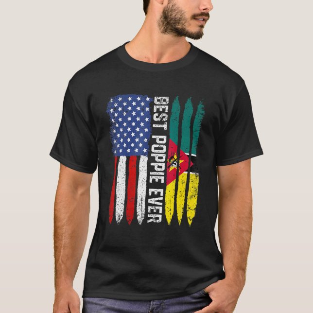 Camiseta Best Poppie Ever Us Mozambique Flag Father's Day (Frente)
