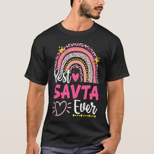 Camiseta Best Savta Ever Leopard Rainbow New Grandma Mother (Frente)