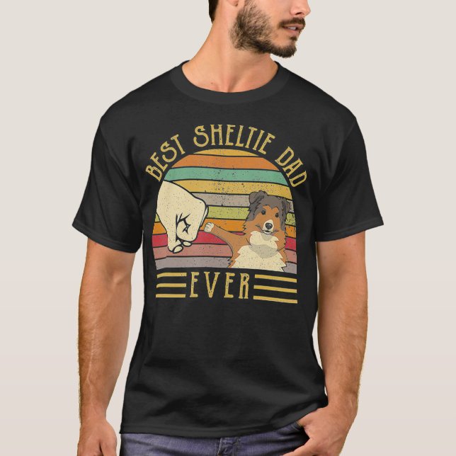 Camiseta Best Sheltie Dad Ever Retro Vintage Sunset (Frente)