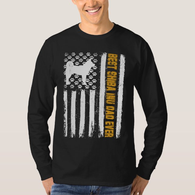 Camiseta Best Shiba Inu Dog Dad Ever American Flag (Frente)