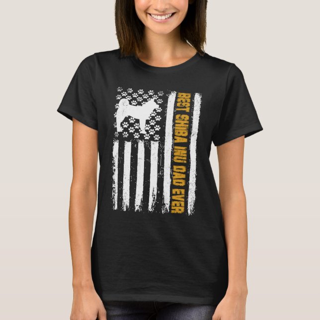 Camiseta Best Shiba Inu Dog Dad Ever American Flag (Frente)
