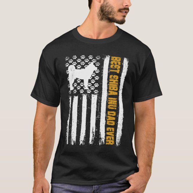 Camiseta Best Shiba Inu Dog Dad Ever American Flag (Frente)