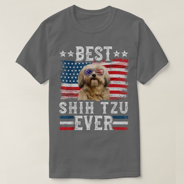 Camiseta Best Shih Tzu Ever American Flag 4th Of July  (Frente do Design)