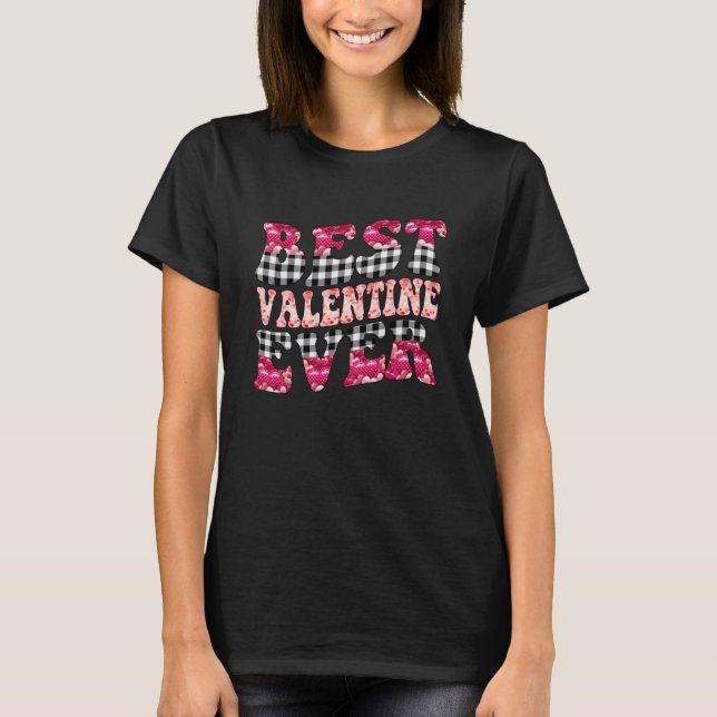 Camiseta Best Valentine Ever Day Black Plaid Hearts for Him (Frente)