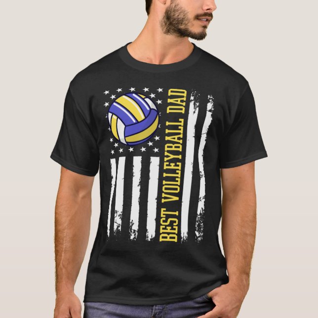 Camiseta Best Volleyball Dad Volleyball Daddy US Flag (Frente)