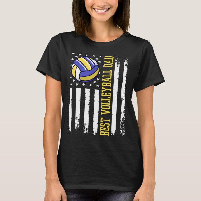 Camiseta Best Volleyball Dad Volleyball Daddy US Flag (Frente)