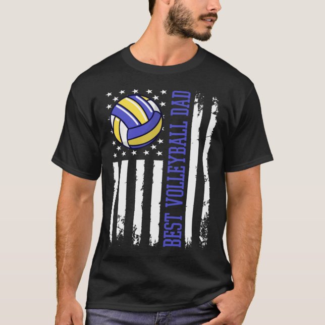 Camiseta Best Volleyball Dad Volleyball Daddy US Flag (Frente)