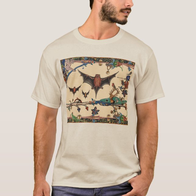 CAMISETA BESTIÁRIO MÉDIO ESTRANHO, ANIMAIS DE MORTE VOADORE (Frente)