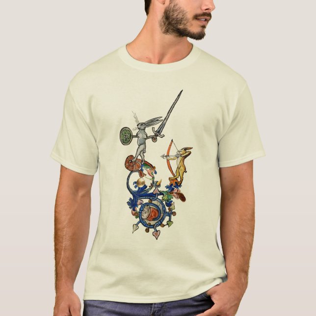 Camiseta BESTIÁRIO MÉDIO ESTRANHO,Coelhos assassinos com es (Frente)