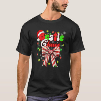Camiseta Bestie Claus Coquette Arco Candy Cane Papais noeis