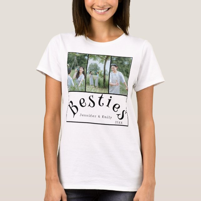 Camiseta Bestie Forever! Camisa-T feminina com colagem de 3 (Frente)