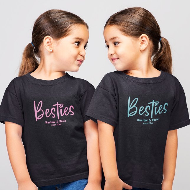 Camiseta Besties Bonitas BFF Melhores Amigos Seu Nome Teal (Criador carregado)