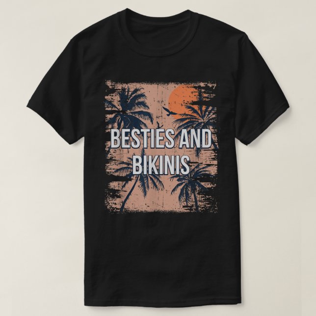 Camiseta Besties e Bikinis Beach Amigos Ocean Buddy Natação (Frente do Design)
