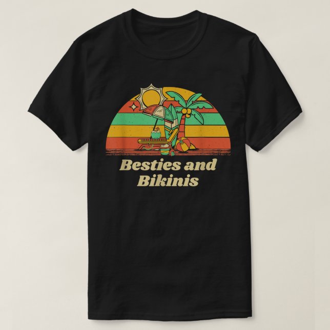 Camiseta Besties E Bikinis Beach Amigos Ocean Buddy Natação (Frente do Design)