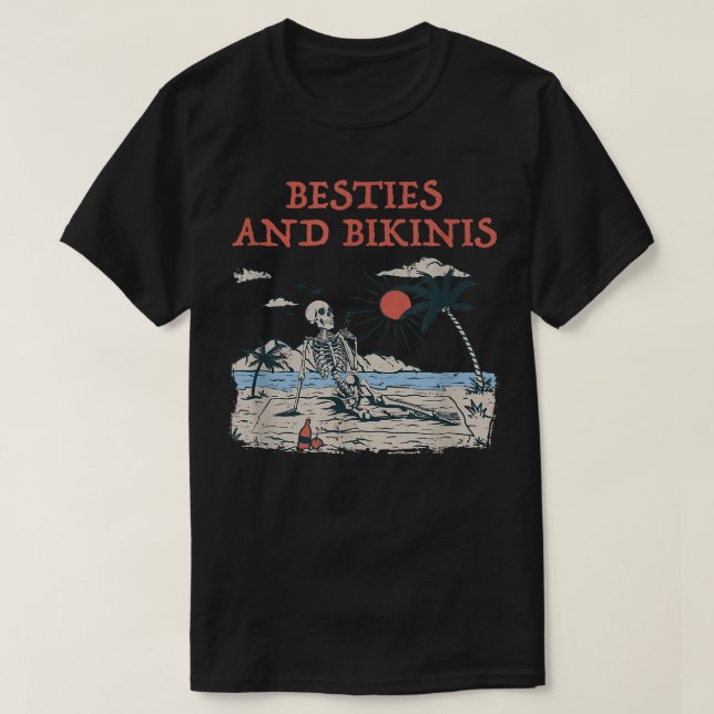 Camiseta Besties E Bikinis Beach Amigos Ocean Buddy Natação (Frente do Design)