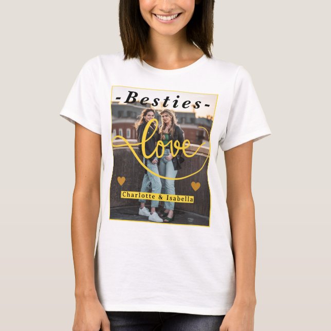 Camiseta Besties Love - Custom Names & Photo Collage (Amor  (Frente)