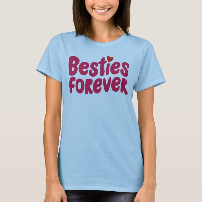 Camiseta Besties para texto rosa com símbolo cardíaco (Frente)