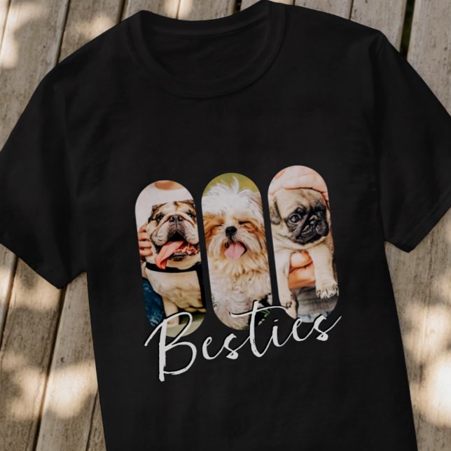 Camiseta Besties Pet Simple Modern Reproduzir Três Fotos (Criador carregado)