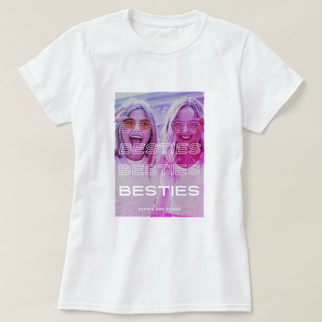 Camiseta Besties | Texto moderno e efeito fotográfico color (Frente do Design)