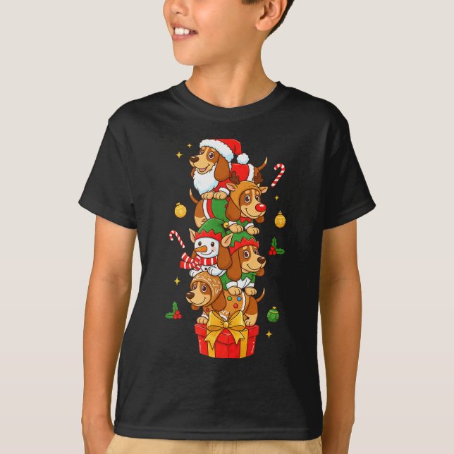 Camiseta Bet Hound Santa Elf Snowman Christmas Womens Mens  (Frente)