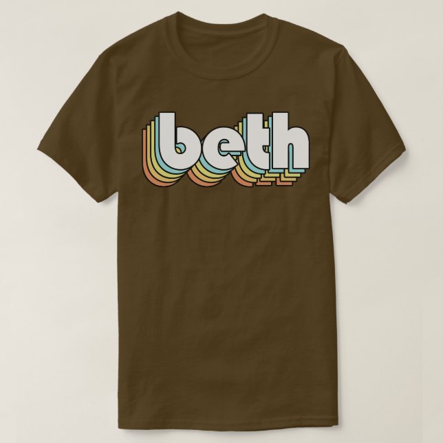 Camiseta Beth Retro Rainbow Tipografia Estilo Desvanecido 2 (Frente do Design)