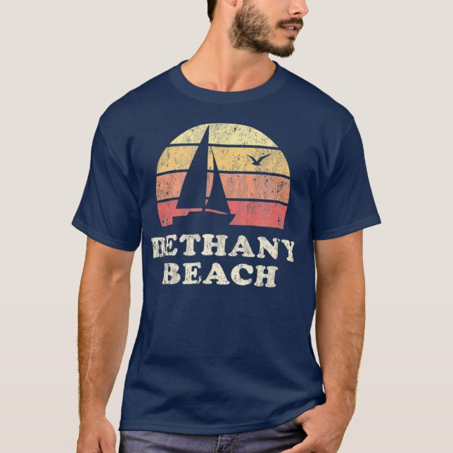 Camiseta Bethany Beach DE Vintage Sailboat 70s Throwback (Frente)