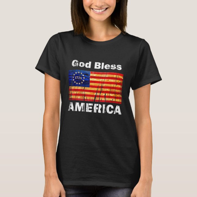 Camiseta Betsy Ross Flag 1776 Deus abençoe A da Guerra Revo (Frente)
