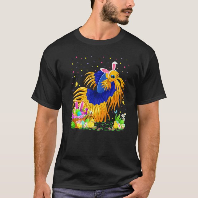 Camiseta Betta Fish Easter Ovo Caça Cony Betta Páscoa Sund (Frente)
