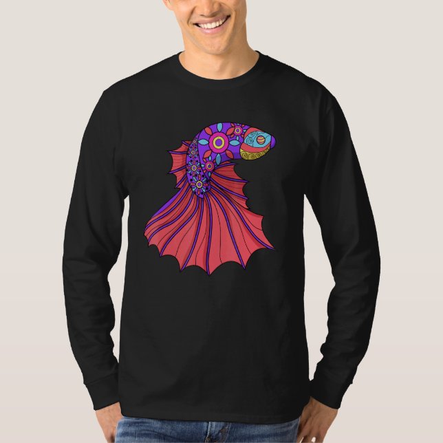Camiseta Betta Fish Mandala Siamês Lutando Fãs De Peixes (Frente)