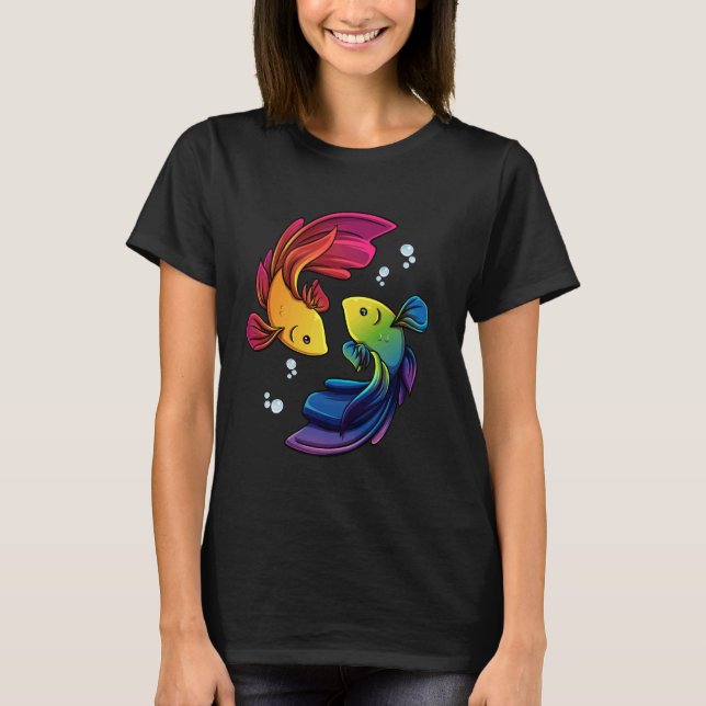 Camiseta Betta Fish Shirt Rainbow Betta Siamese Lutando Fi (Frente)