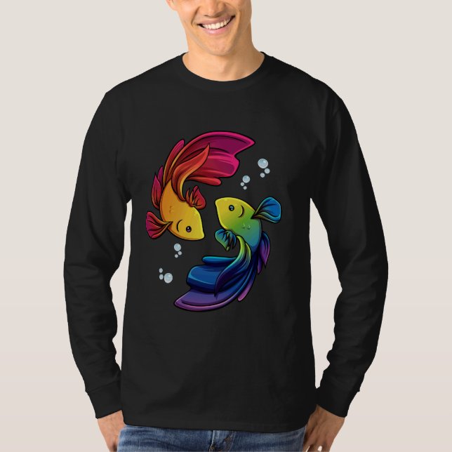 Camiseta Betta Fish Shirt Rainbow Betta Siamese Lutando Fi (Frente)