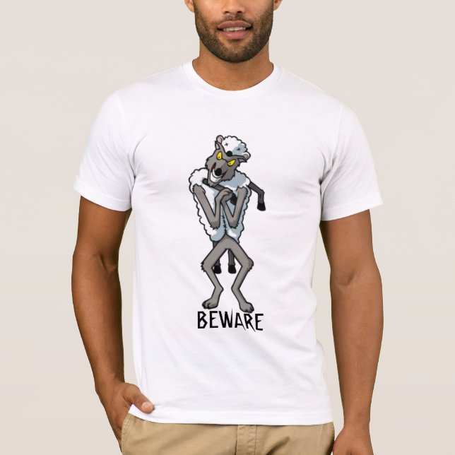 Camiseta BEWARE dos lobos NA ROUPA dos CARNEIROS (Frente)