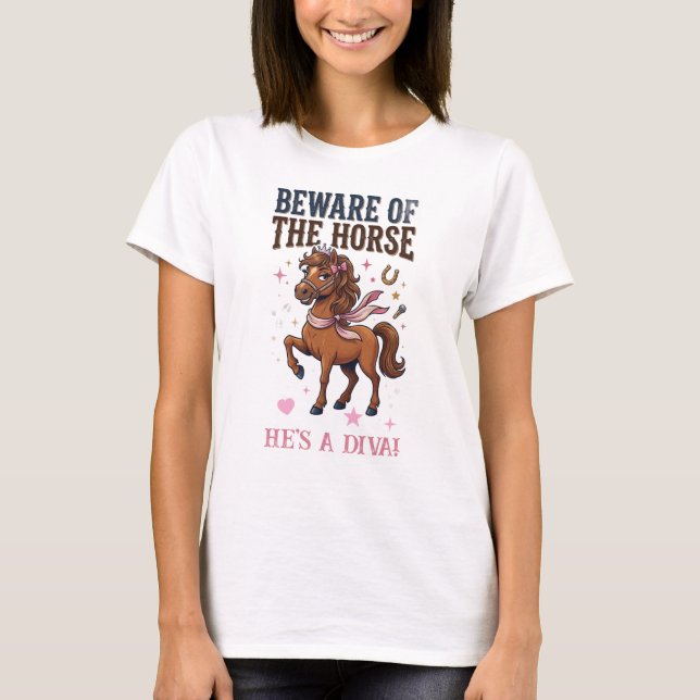 Camiseta Beware of the Horse funny rider barn life humor  (Frente)