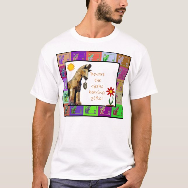 Camiseta Beware os geeks que carregam presentes (Frente)