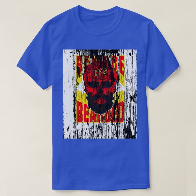 Camiseta Beware the Bearded Red Skull Distressed Beard Love (Frente do Design)