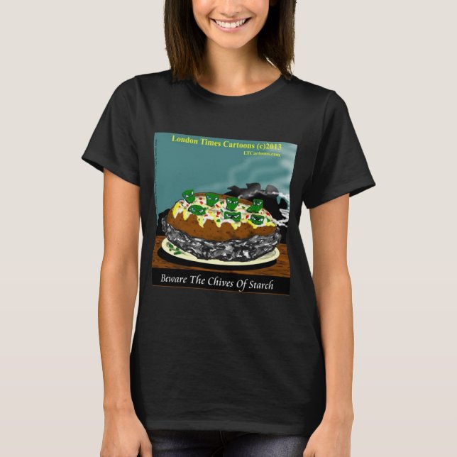 Camiseta Beware the Chives of Starch – Funny Foodie Cartoon (Frente)