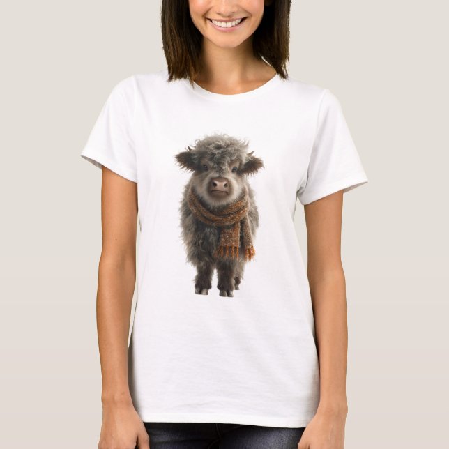 Camiseta Bezerro Adorável e Fofo das Terras Altas com Cache (Frente)