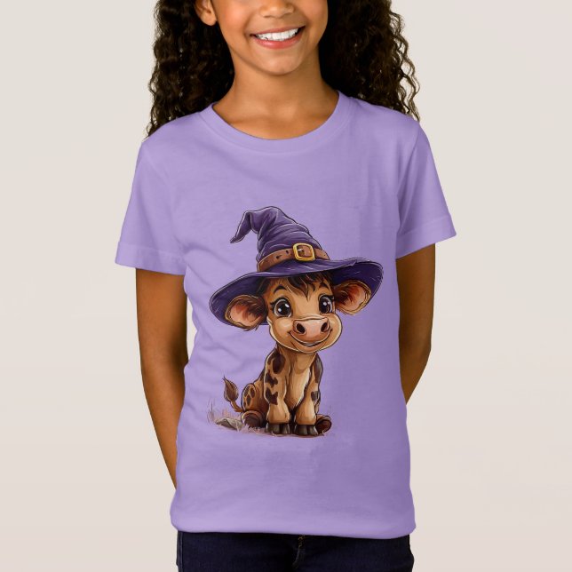 Camiseta Bezerro de Desenho Animado Fofo com Chapéu de Brux (Frente)