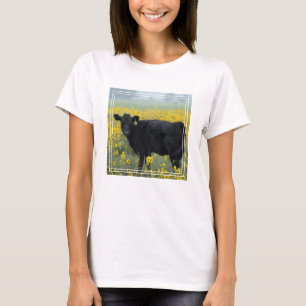 Camiseta Bezerro Preto em um Campo de Girassóis