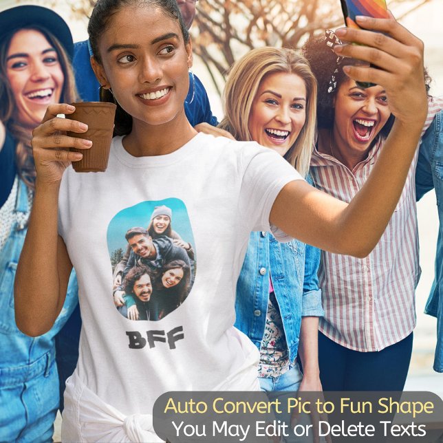 Camiseta BFF Besties Melhores Amigos para Foto Única Legal  (Upload your photo and it will be automatically transformed to a fun Curve Shape.)