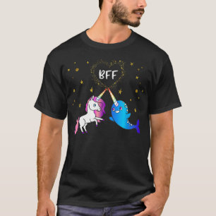 Camiseta BFF Narwhal e Unicorn Douradas Estrelas Unicórnios