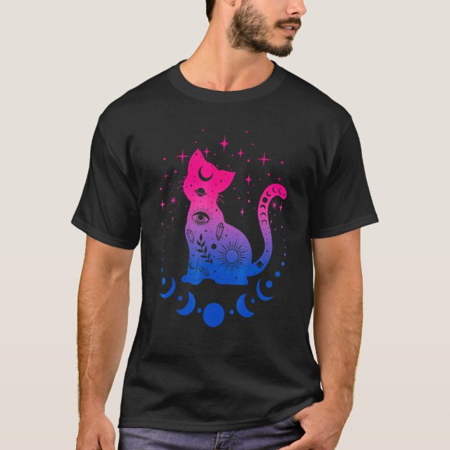 Camiseta Bi Bisexual Pride Flag Cores Astronomia Cat LGBT (Frente)