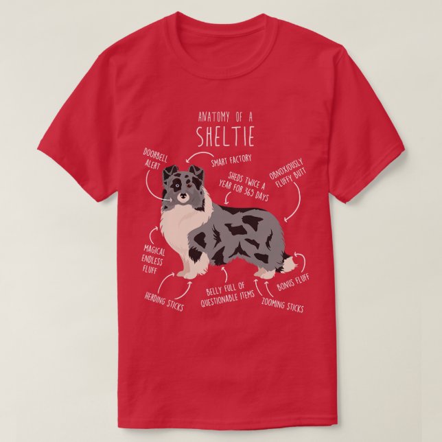 Camiseta Bi Blue Sheltie Shetland Sheepdog Anatomia (Frente do Design)
