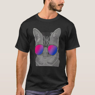 Camiseta Bi Pride Mês Gato Óculos Solares Legal Queer Lgbt 