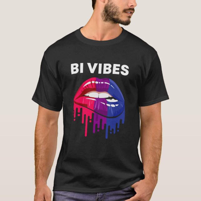 Camiseta Bi Vibes Derrubando Lábios Orgulho Bissexual Mês L (Frente)