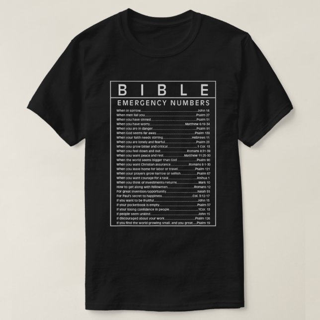 Camiseta Bible Emergency Hotline Numbers Bible Verse Script (Frente do Design)