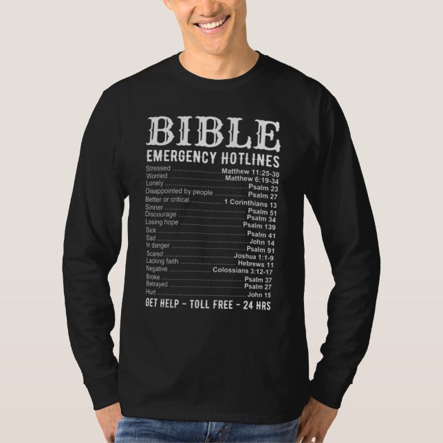 Camiseta Bible Emergency Hotline Numbers  Cool Christian (Frente)