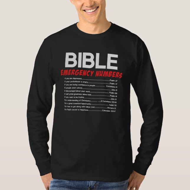 Camiseta Bible Emergency Numbers Christian Bible Jesus (Frente)