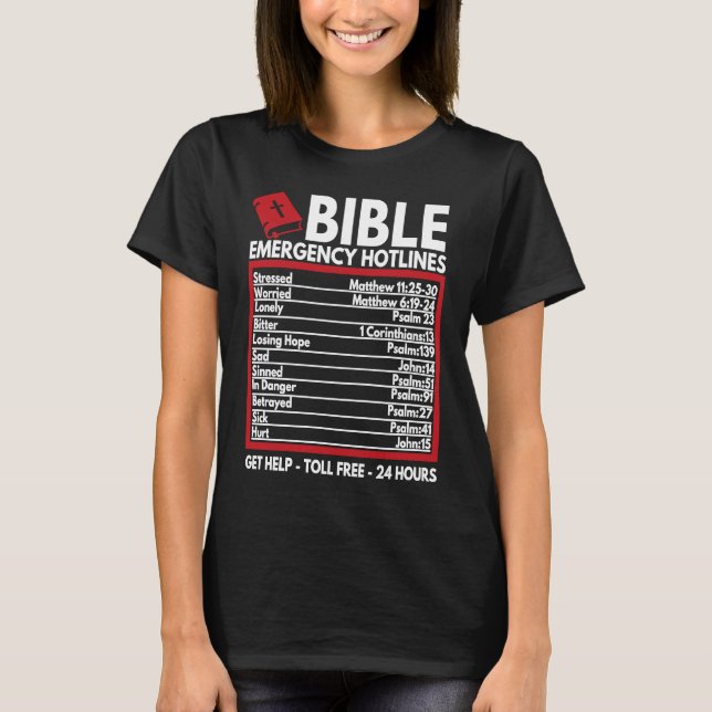 Camiseta Bible Emergency Numbers  Funny Christian Bible & J (Frente)
